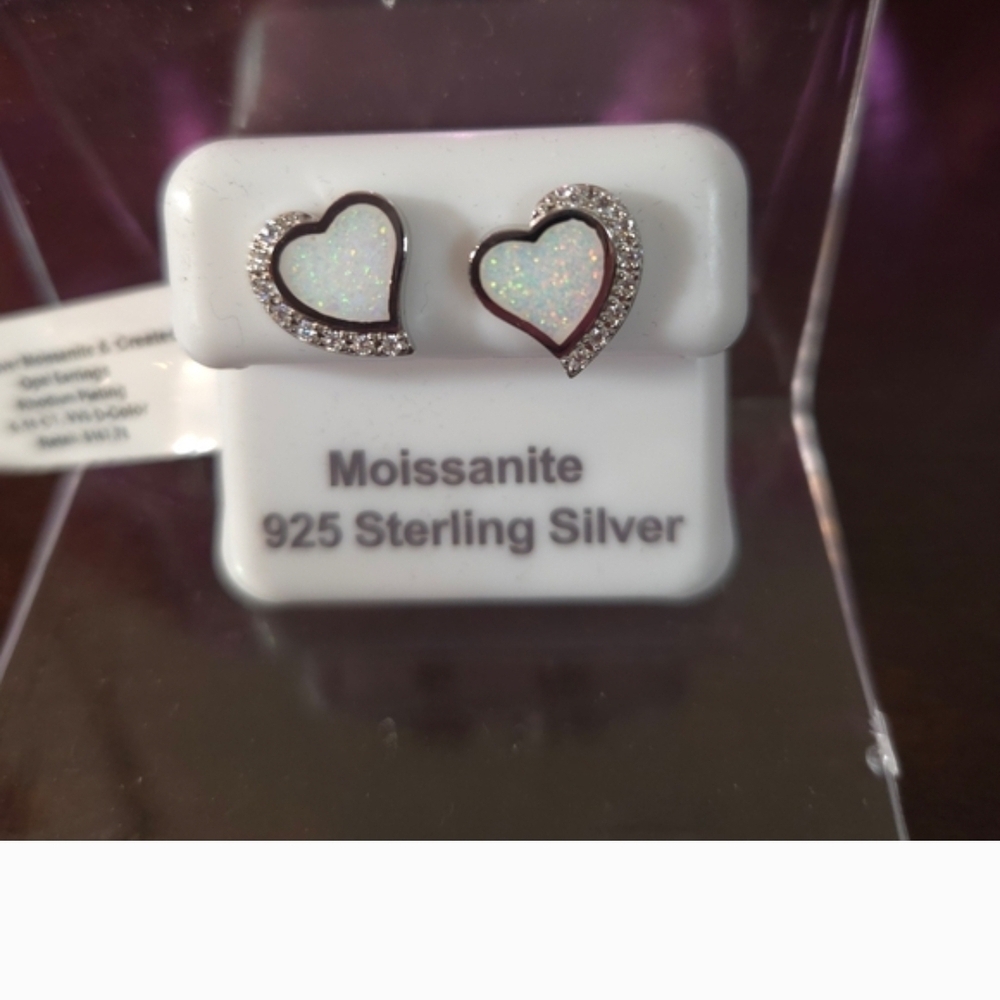 925 Silver Moissanite & Opal Earrings NWT